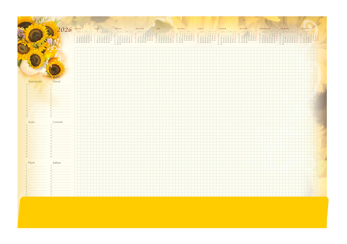 Biuwar kalendarz tygodniowy na biurko 33x42cm 52 kartki z listwą 2026 Michalczyk