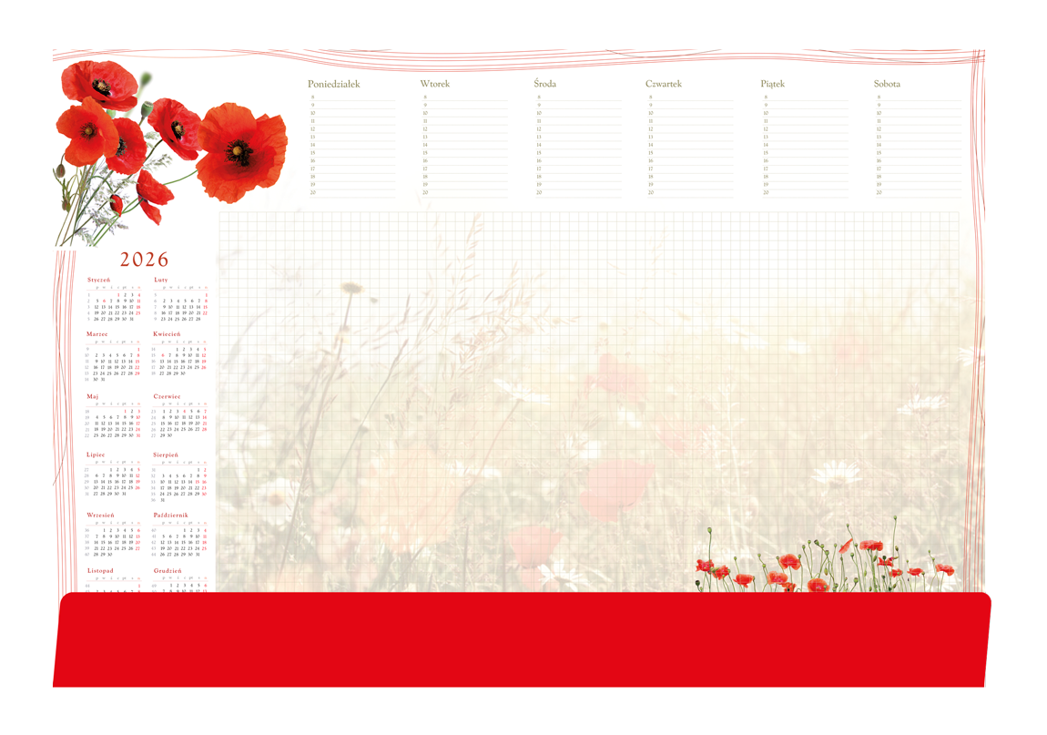Biuwar kalendarz tygodniowy na biurko 33x42cm 52 kartki z listwą 2026 Michalczyk