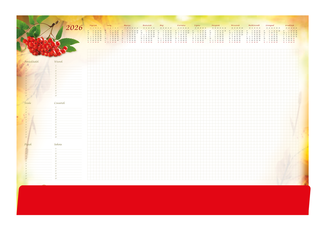 Biuwar kalendarz tygodniowy na biurko 33x42cm 52 kartki z listwą 2026 Michalczyk