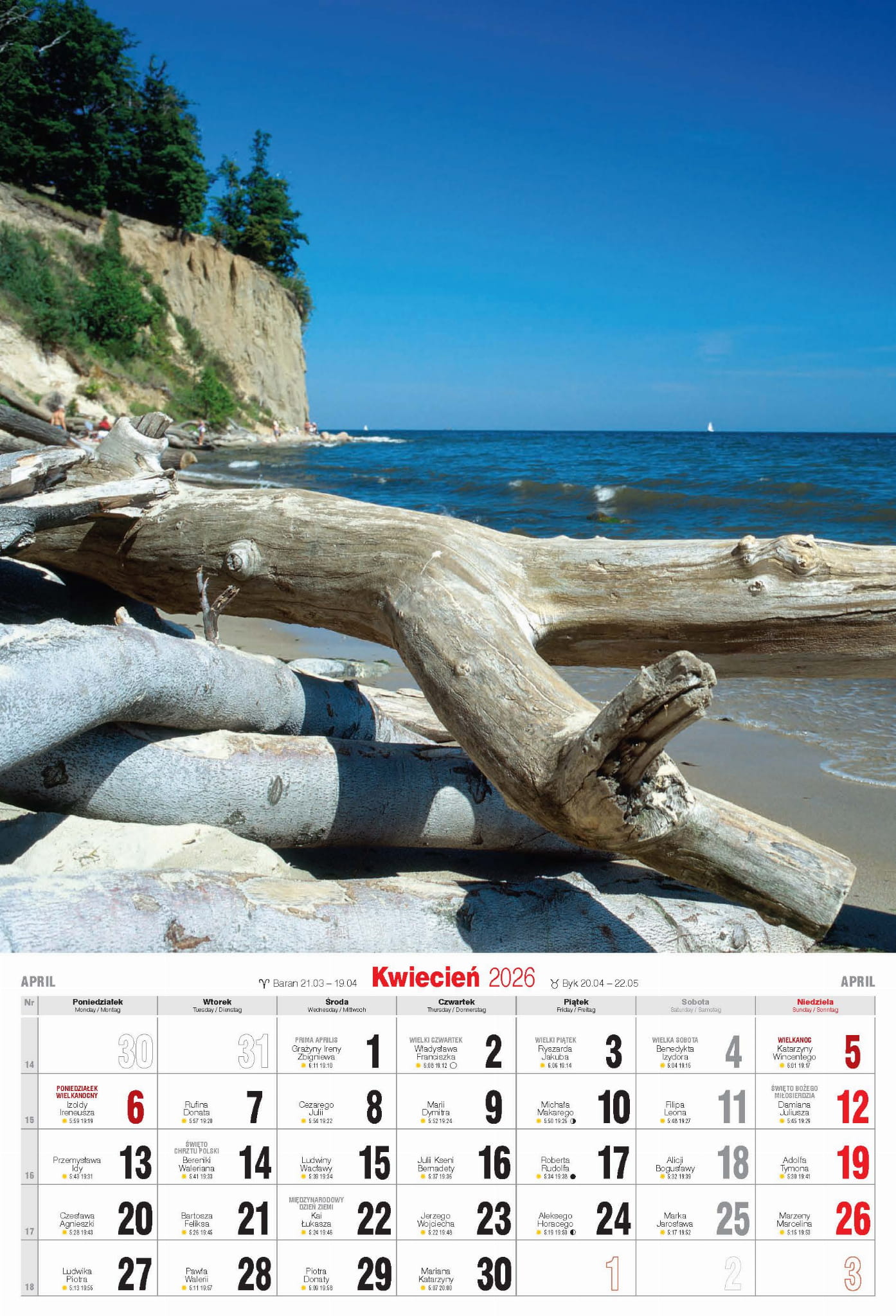 Kalendarz wieloplanszowy naścienny A3 32x47cm 2026 Bałtyk Avanti