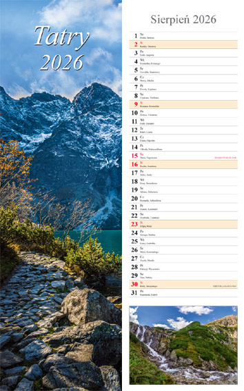 Kalendarz notatnikowy wieloplanszowy 15x48cm 2026 Tatry Radwan