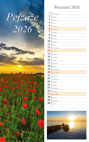 Kalendarz notatnikowy wieloplanszowy 15x48cm 2026 Pejzaże Radwan