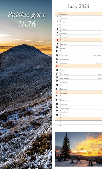 Kalendarz notatnikowy wieloplanszowy 15x48cm 2026 Polskie góry Radwan