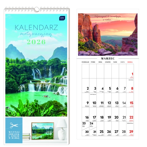 Kalendarz naścienny notatnikowy 22x46cm 2026 Motywacyjny widoki Interdruk