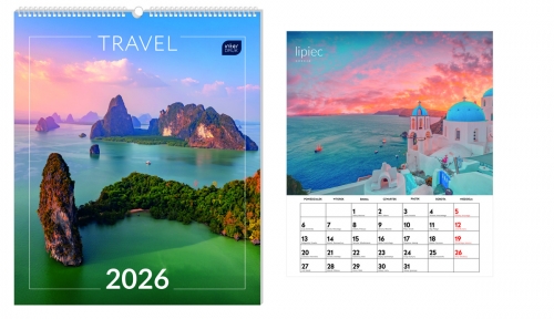 Kalendarz naścienny wieloplanszowy 34x40cm 2026 podróże Interdruk