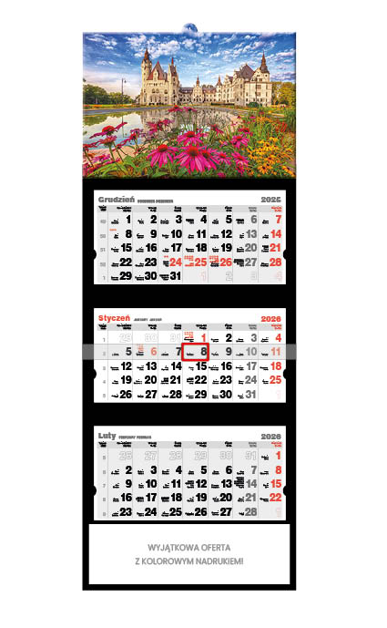 Kalendarz naścienny trójdzielny 32x86cm 2026 Zamek Moszna Jotan