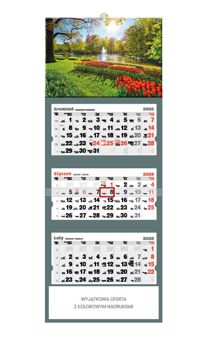 Kalendarz naścienny trójdzielny 32x86cm 2026 park Jotan