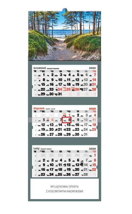 Kalendarz naścienny trójdzielny 32x86cm 2026 droga nad Bałtyk Jotan