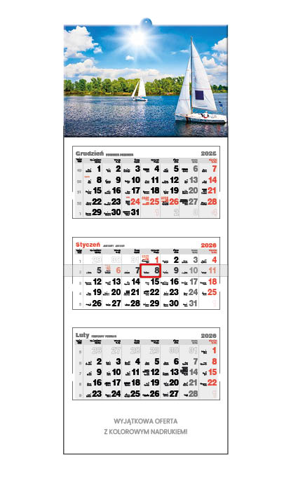 Kalendarz naścienny trójdzielny 32x86cm 2026 Mazury Jotan