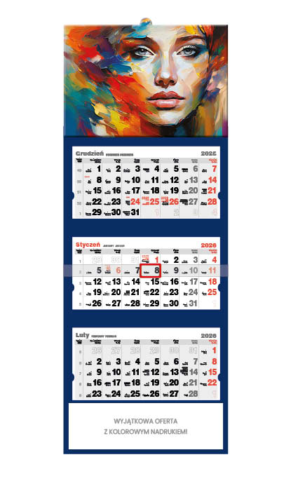 Kalendarz naścienny trójdzielny 32x86cm 2026 Art Jotan