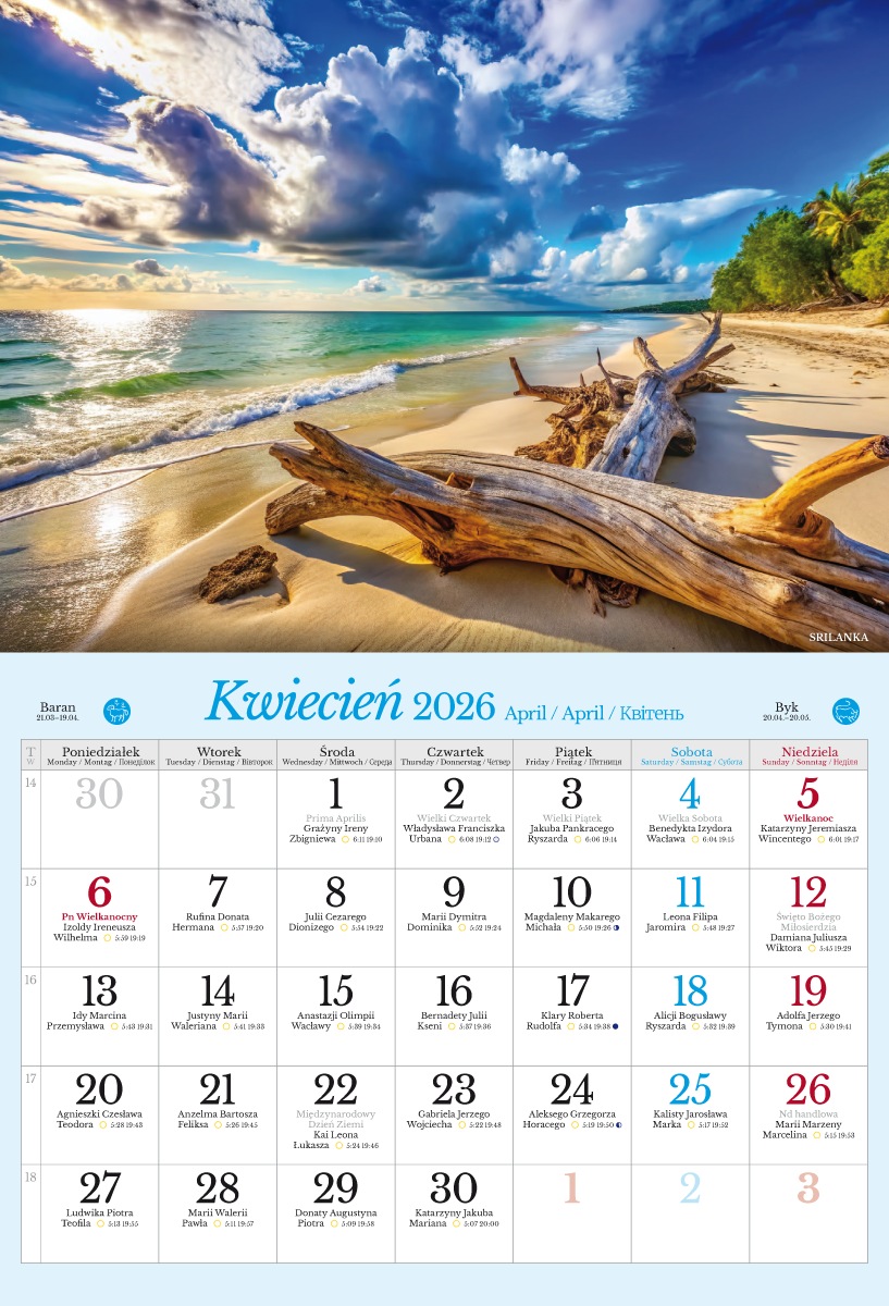 Kalendarz naścienny wieloplanszowy 32x47cm 2026 Egzotyczne krajobrazy Pan Kalendarzyk