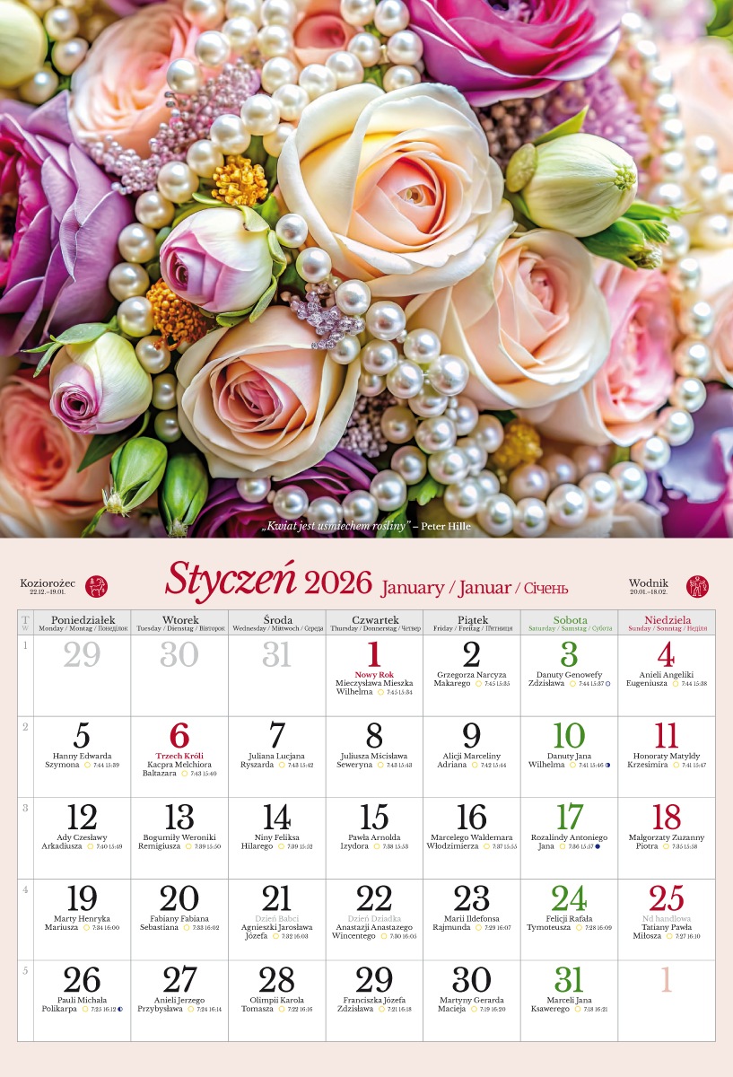 Kalendarz naścienny wieloplanszowy 31x45cm 2026 kwiaty Pan Kalendarzyk