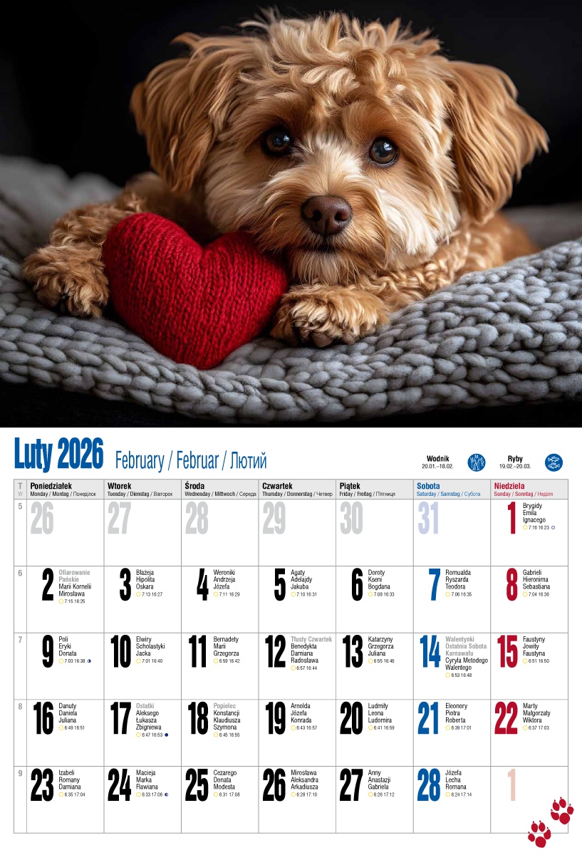 Kalendarz naścienny wieloplanszowy 32x47cm 2026 pies Pan Kalendarzyk