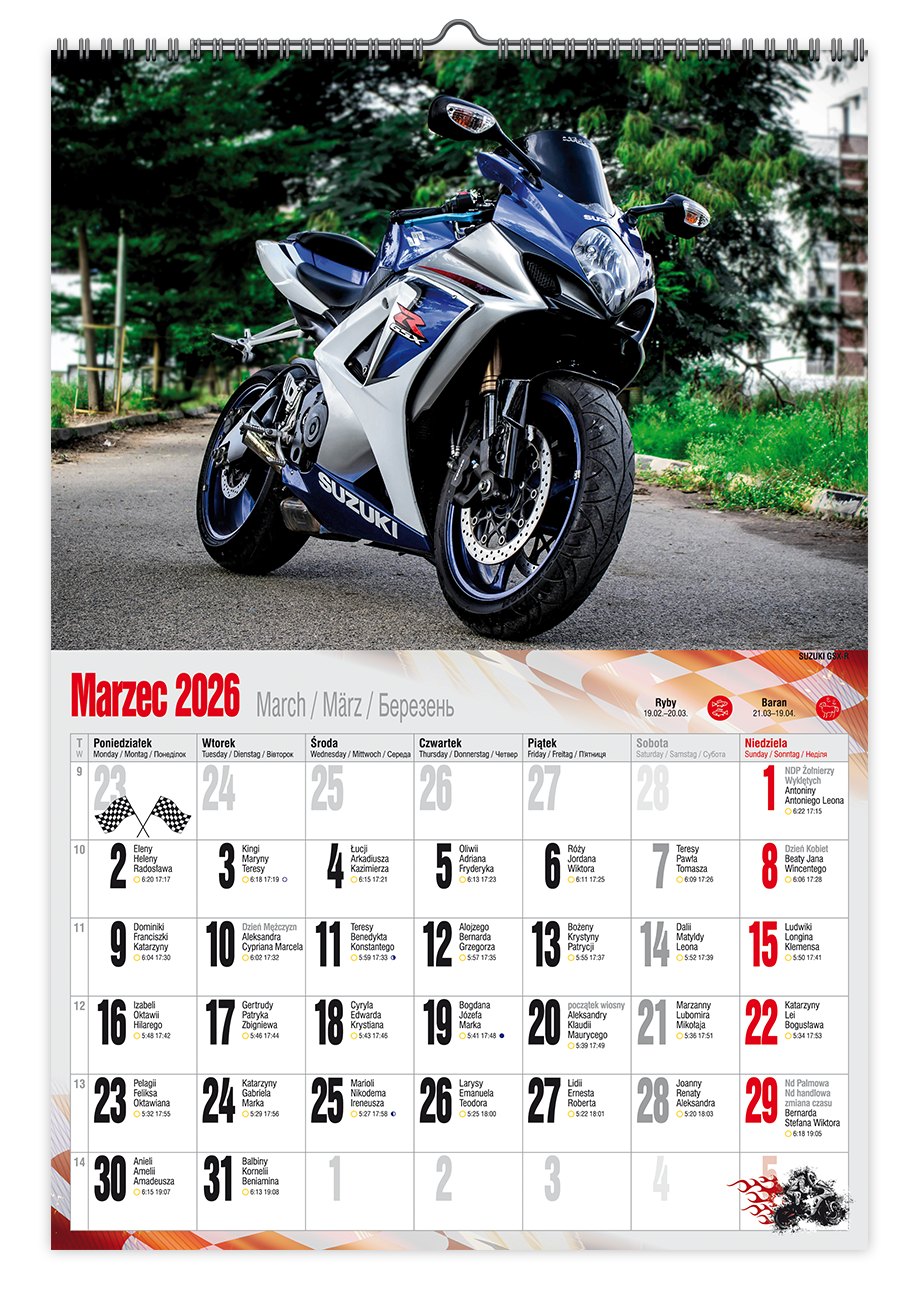 Kalendarz naścienny wieloplanszowy A3 2026 motocykle Pan Kalendarzyk