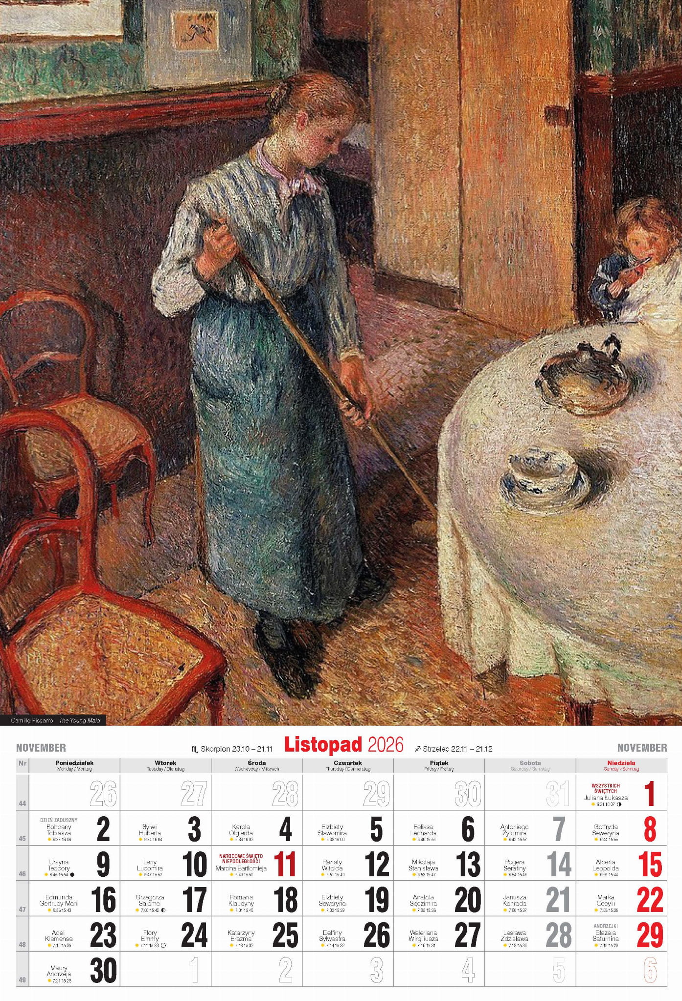 Kalendarz wieloplanszowy naścienny A3 32x47cm 2026 Impresjoniści Avanti