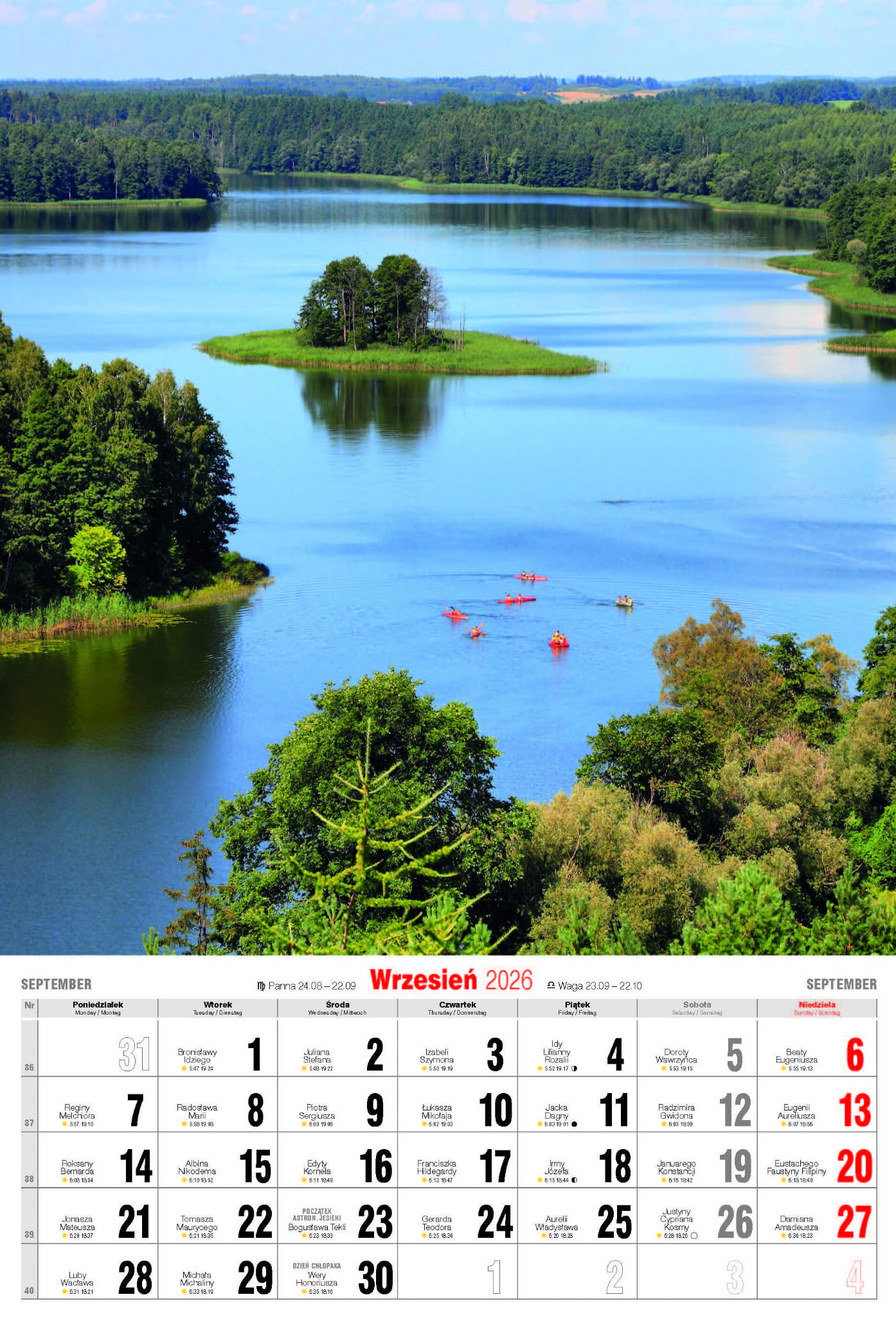 Kalendarz wieloplanszowy naścienny A3 32x47cm 2026 Mazury Avanti