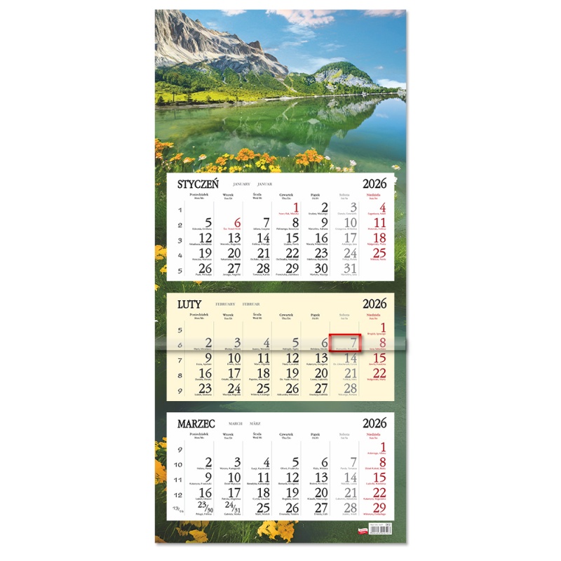 Kalendarz trójdzielny ścienny 32x85cm 2026 Sapt