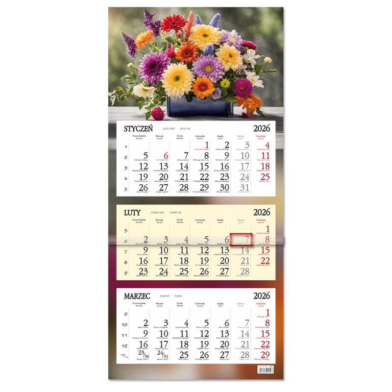 Kalendarz trójdzielny ścienny 32x85cm 2026 Sapt