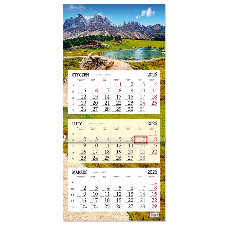 Kalendarz trójdzielny ścienny 32x85cm 2026 Sapt