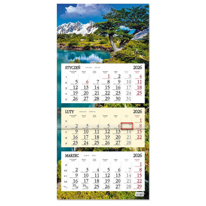 Kalendarz trójdzielny ścienny 32x85cm 2026 Sapt