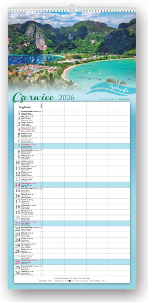 Kalendarz notatnikowy wieloplanszowy 22x49cm 2026 wakacje marzeń Lucrum