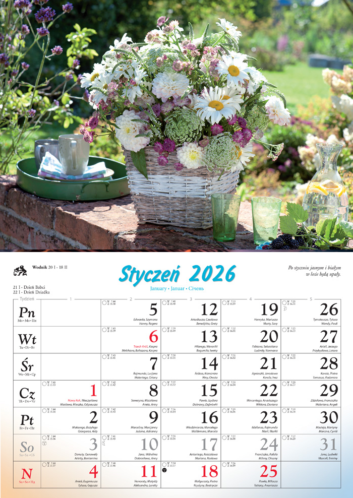 Kalendarz naścienny rodzinny 28x40cm 2026 kwiaty Lucrum