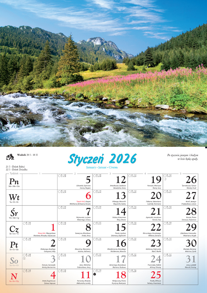 Kalendarz naścienny rodzinny 28x40cm 2026 Tary Lucrum