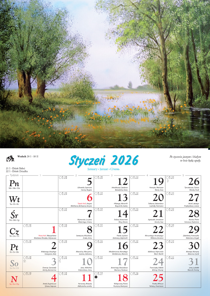 Kalendarz naścienny rodzinny 28x40cm 2026 polskie zakątki Lucrum