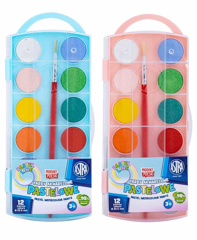 Farby akwarelowe pastelowe 12 kol. śr.24mm Astra