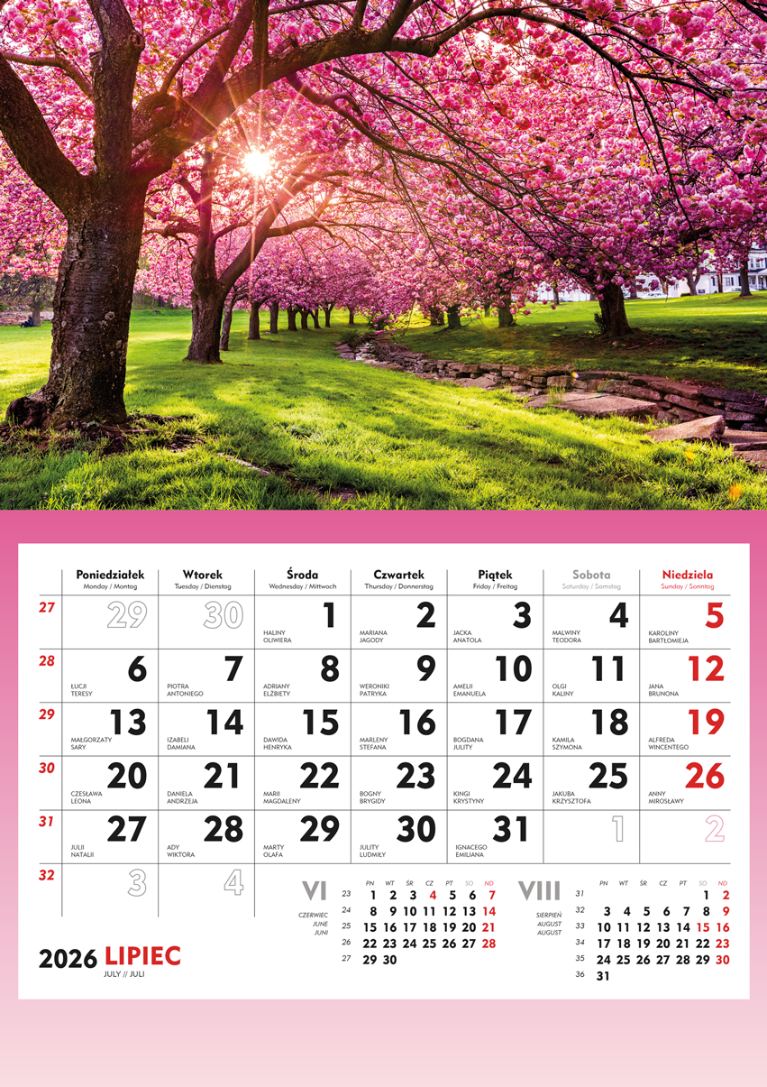 Kalendarz naścienny jednodzielny 31x48cm 2026 Michalczyk