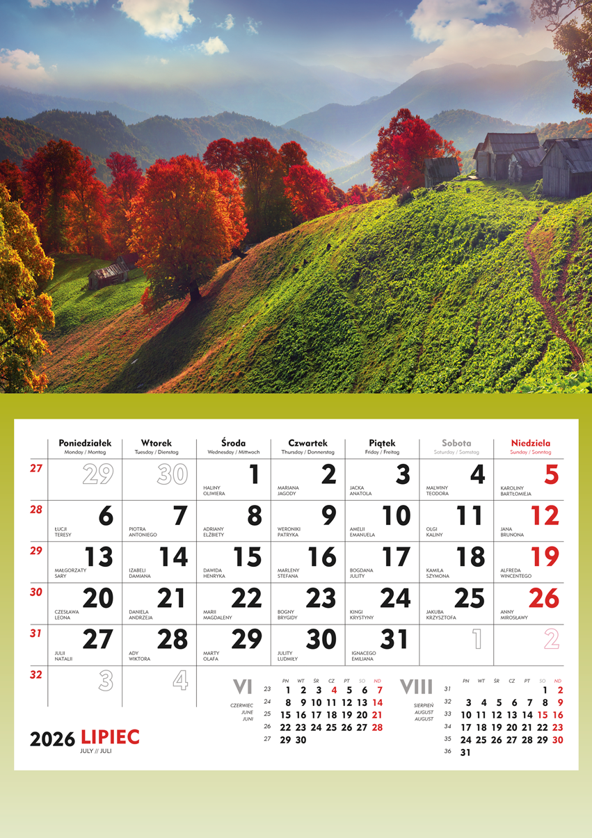 Kalendarz naścienny jednodzielny 31x48cm 2026 Michalczyk