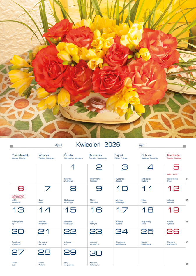 Kalendarz naścienny wieloplanszowy 20x28cm 2026 Bukiety Michalczyk