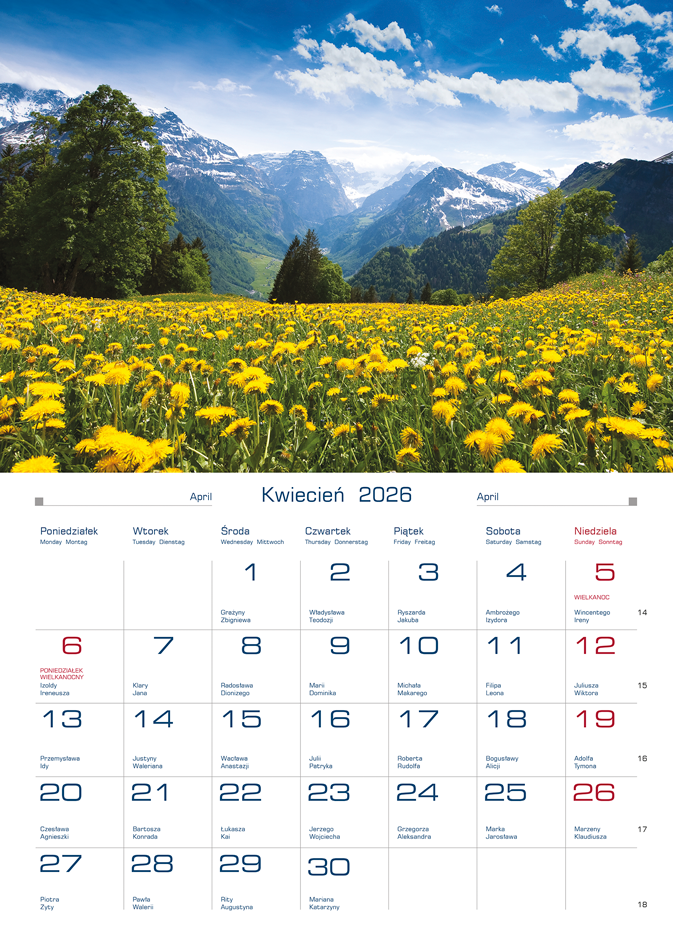 Kalendarz naścienny wieloplanszowy 20x28cm 2026 Barwy natury Michalczyk