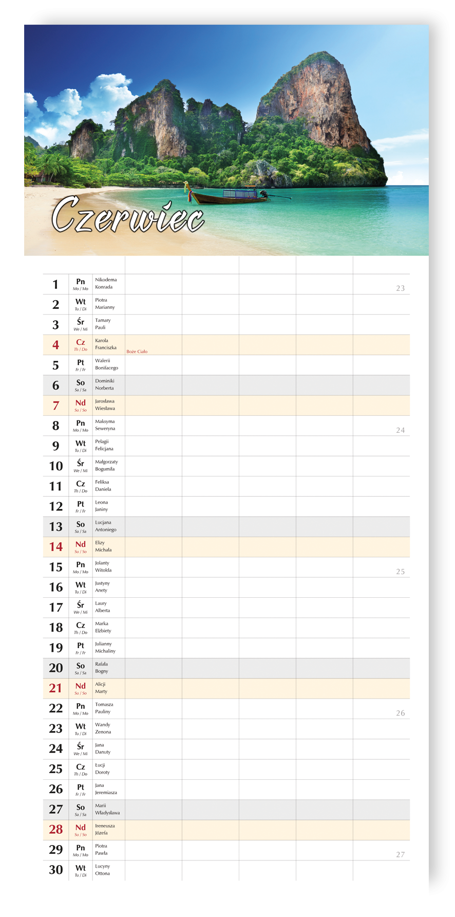 Kalendarz notatnikowy wieloplanszowy 29x47cm 2026 Michalczyk