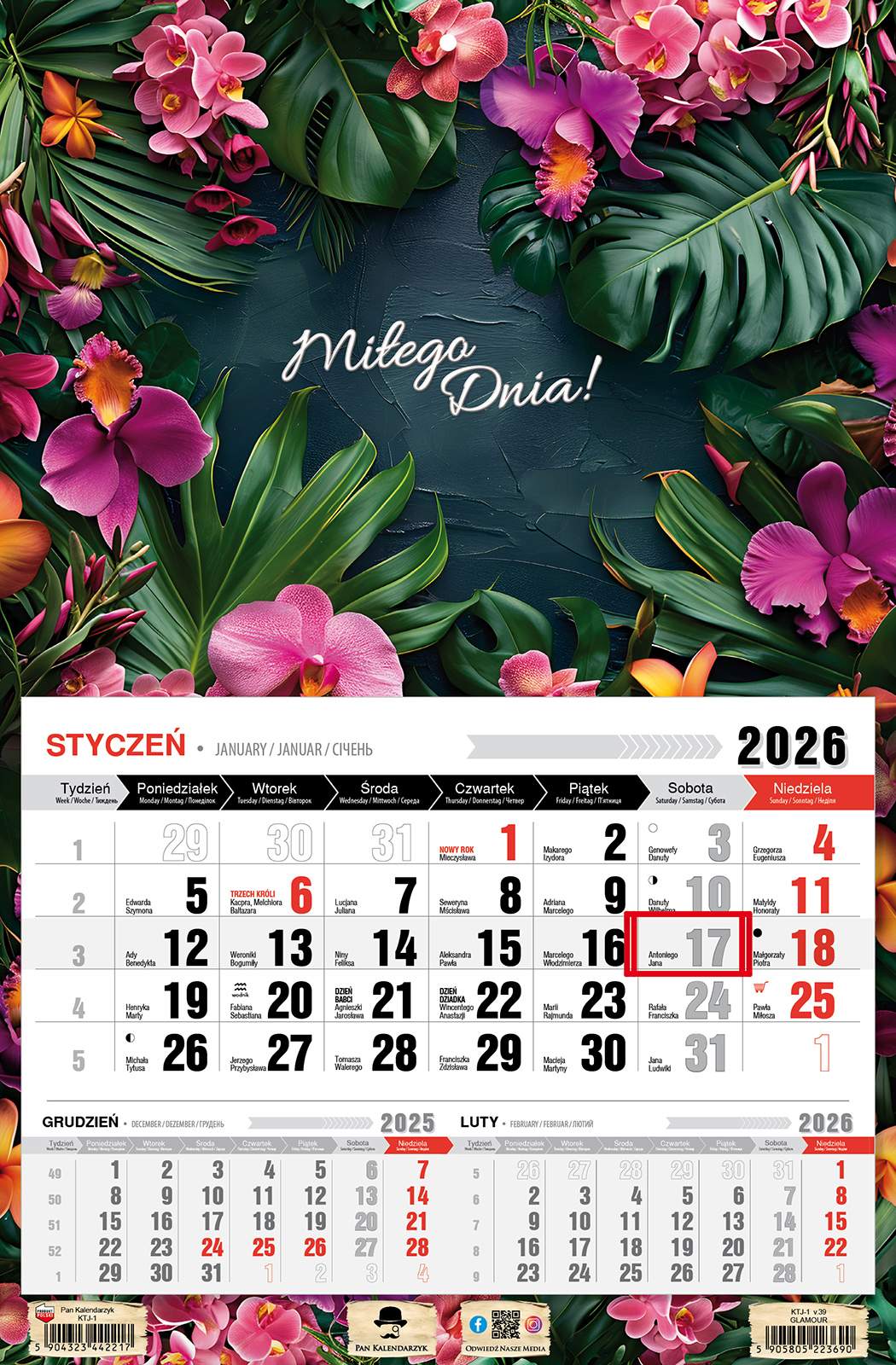 Kalendarz naścienny jednodzielny 32x48cm 2026 glamour Pan Kalendarzyk