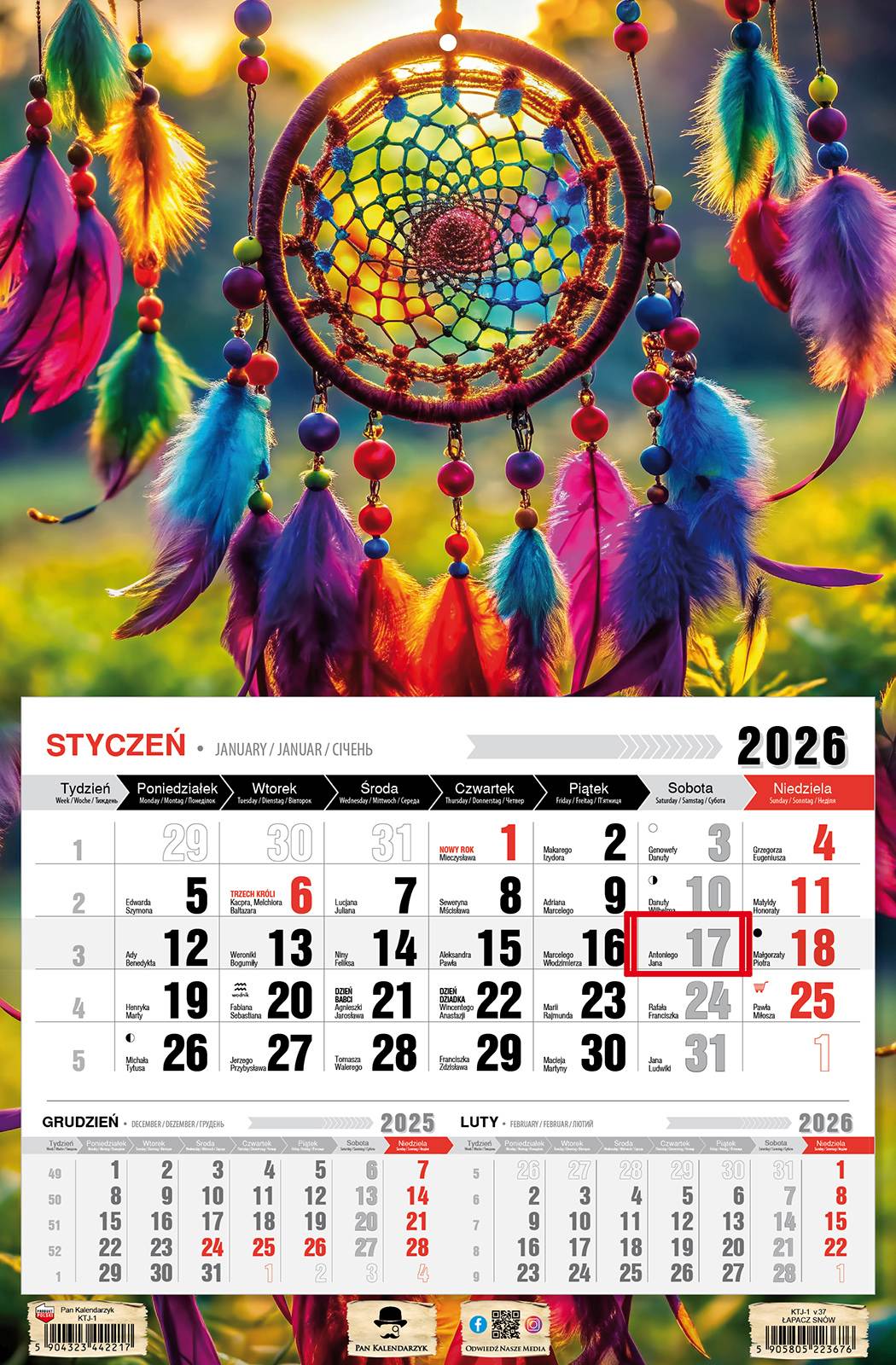 Kalendarz naścienny jednodzielny 32x48cm 2026 łapacz snów Pan Kalendarzyk
