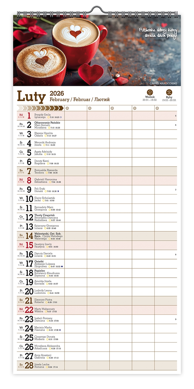 Kalendarz naścienny wieloplanszowy notatnikowy 22x47cm 2026 Office Manager Pan Kalendarzyk