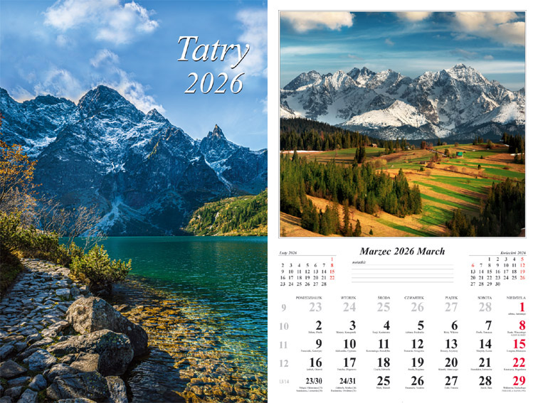 Kalendarz naścienny wieloplanszowy 32x48cm 2026 Tatry Radwan
