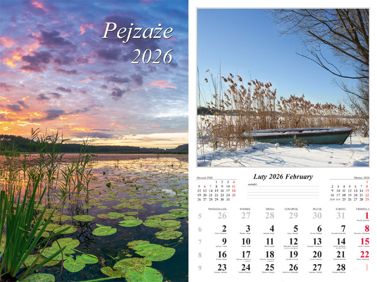 Kalendarz naścienny wieloplanszowy 32x48cm 2026 pejzaże Radwan