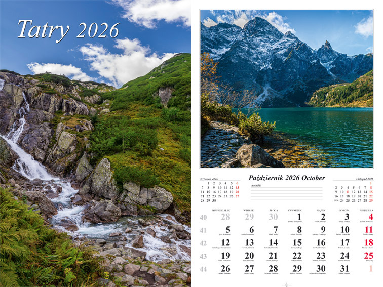 Kalendarz naścienny wieloplanszowy 32x48cm 2026 Tatry Radwan