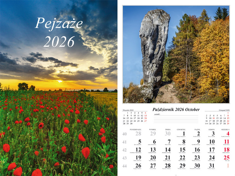 Kalendarz naścienny wieloplanszowy 32x48cm 2026 pejzaże Radwan