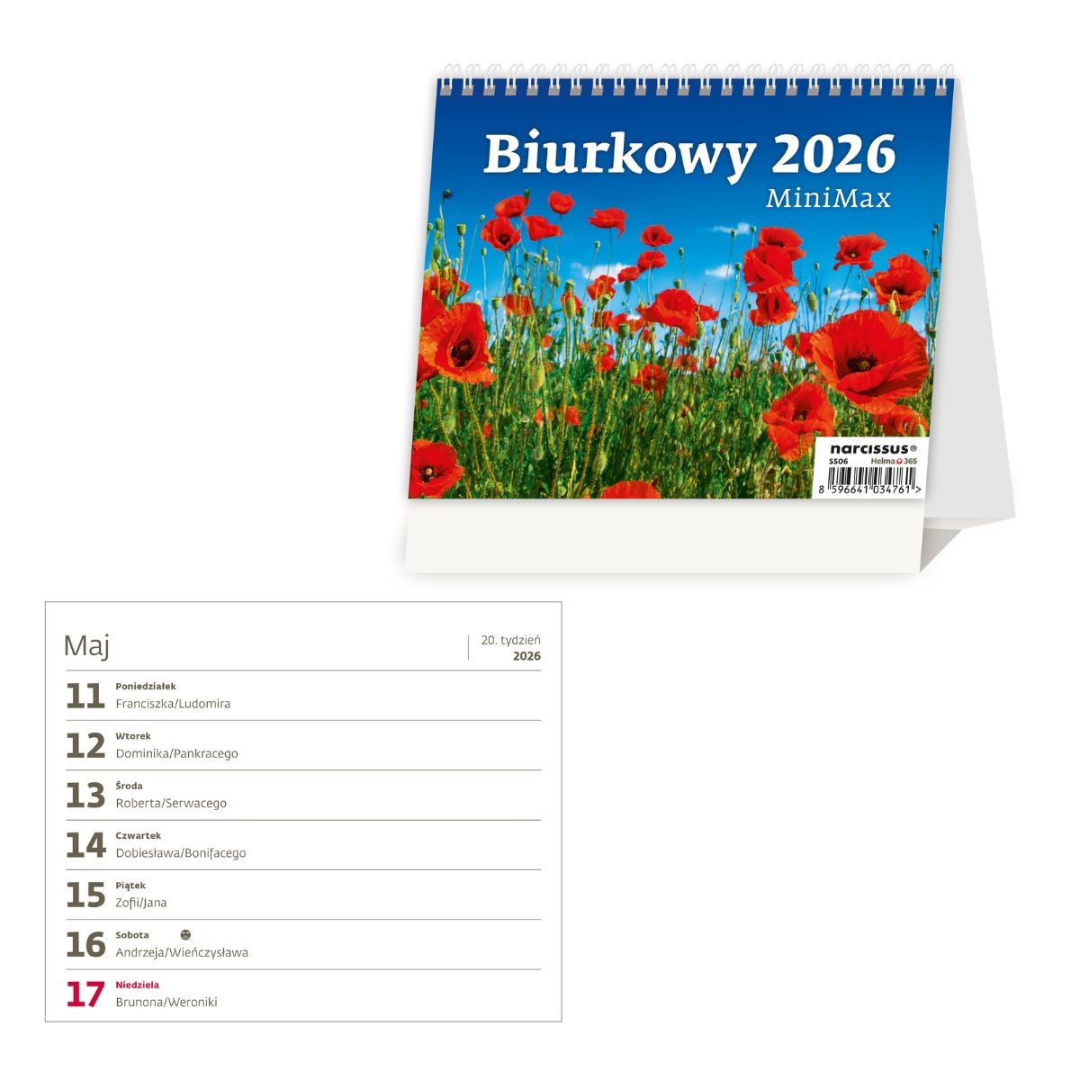 Kalendarz biurkowy pionowy tygodniowy 14x17cm 2026 mini Helma