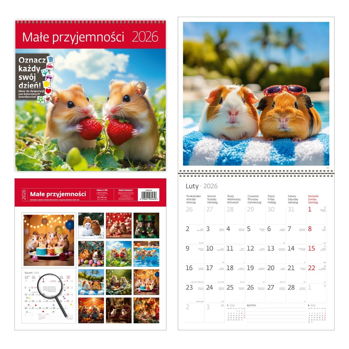 Kalendarz naścienny wieloplanszowy z naklejkami 30x60cm 2026 małe przyjemności Helma
