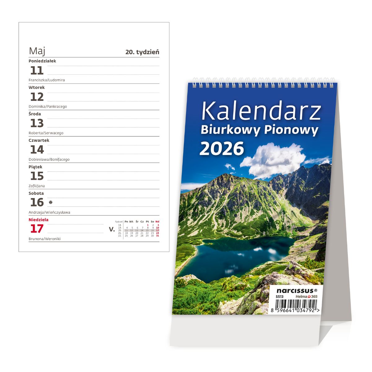 Kalendarz biurkowy pionowy tygodniowy 11x24cm 2026 Helma