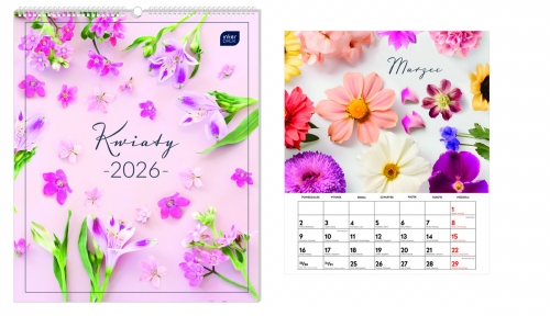 Kalendarz naścienny wieloplanszowy 34x40cm 2026 kwiaty Interdruk
