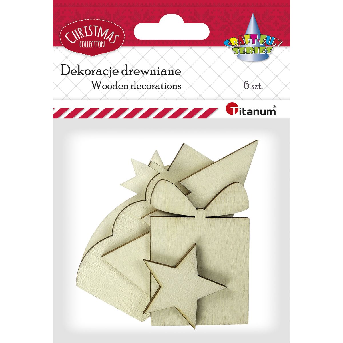 Dekoracja drewniana świąteczna 6szt 9cm Titanum