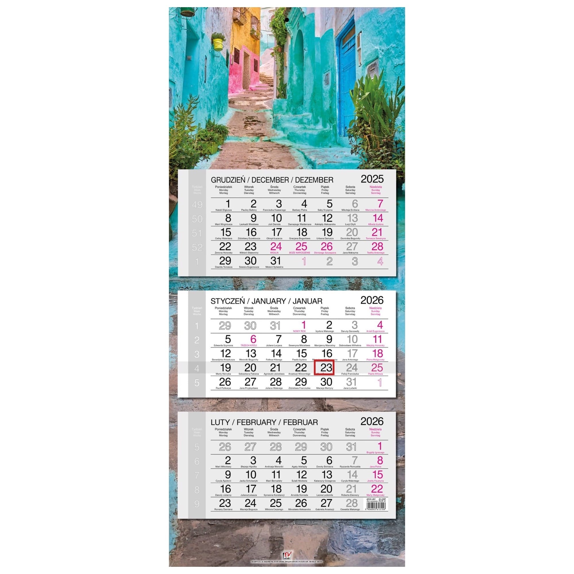 Kalendarz naścienny trójdzielny 34x80cm 2026 Maroko EV-Corp