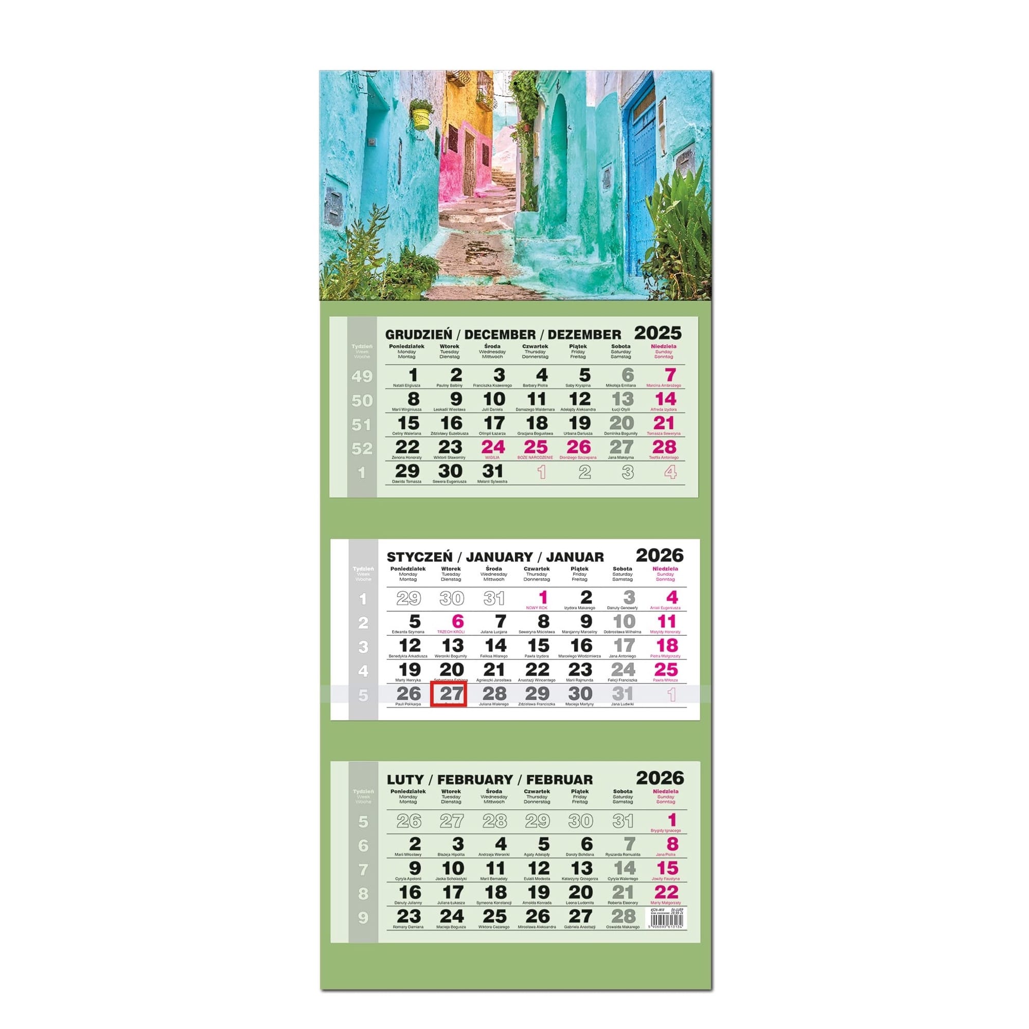 Kalendarz naścienny trójdzielny 34x77cm 2026 Lux Maroko EV-Corp