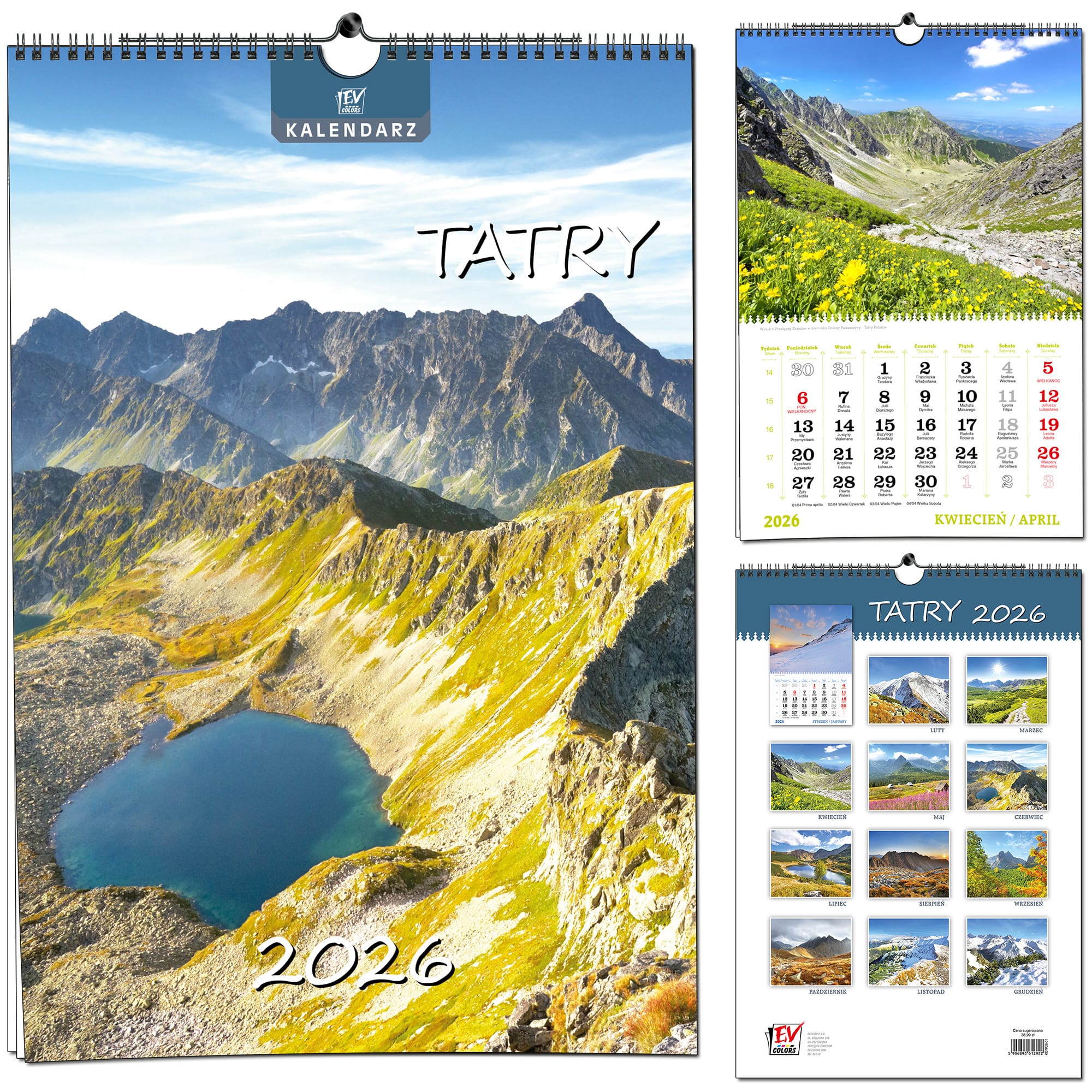 Kalendarz naścienny wieloplanszowy B3 2026 Tatry EV-Corp