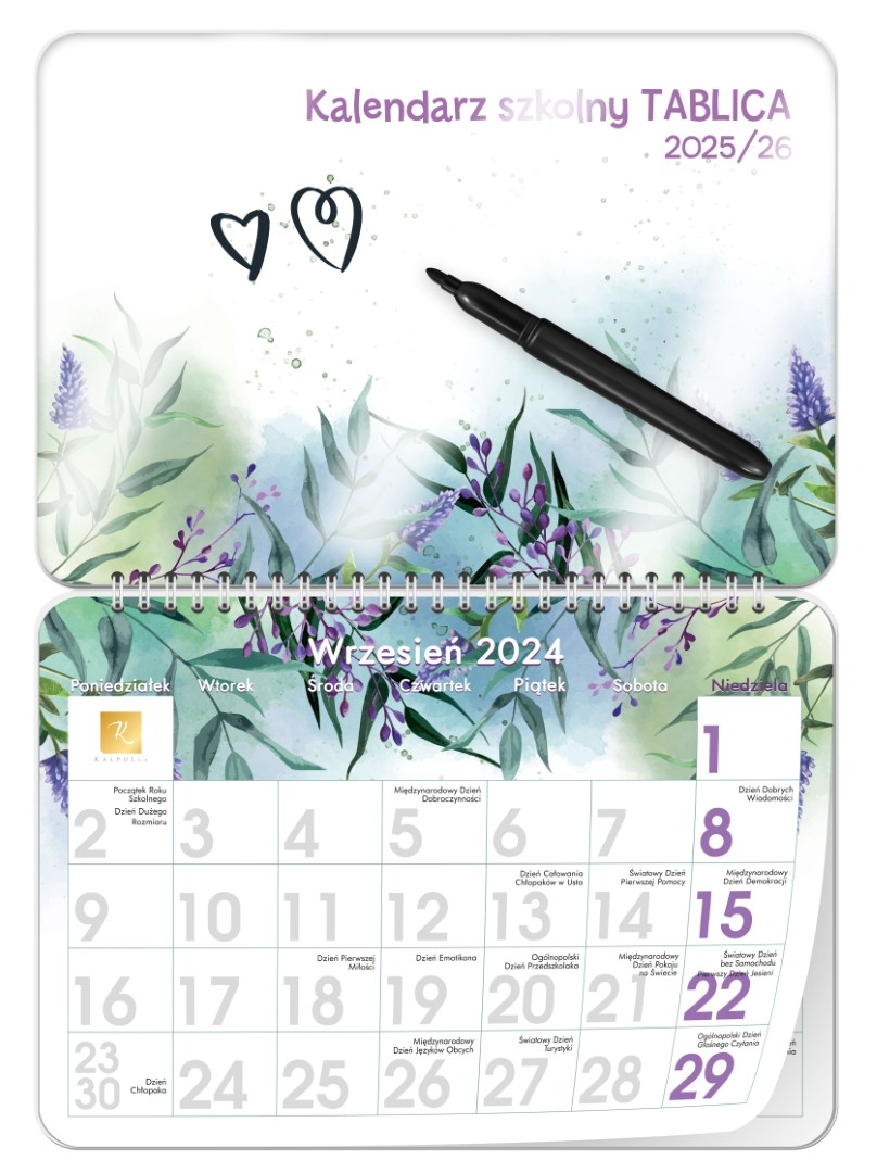 Kalendarz naścienny szkolny z tablicą suchościeralną 2025/2026 Kalpolbis